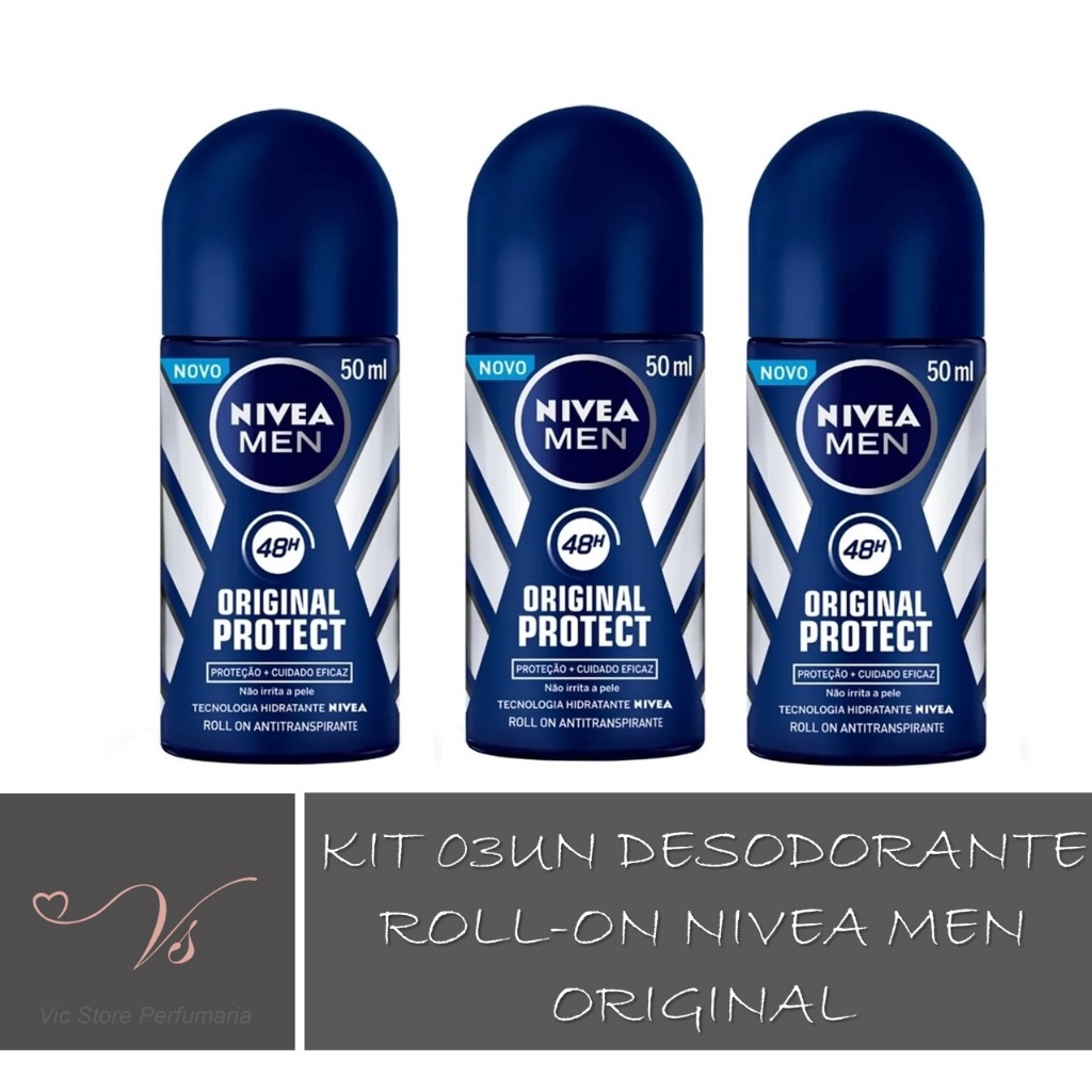Kit 03un Desodorante Roll On Nivea Men Original Protect 50ml