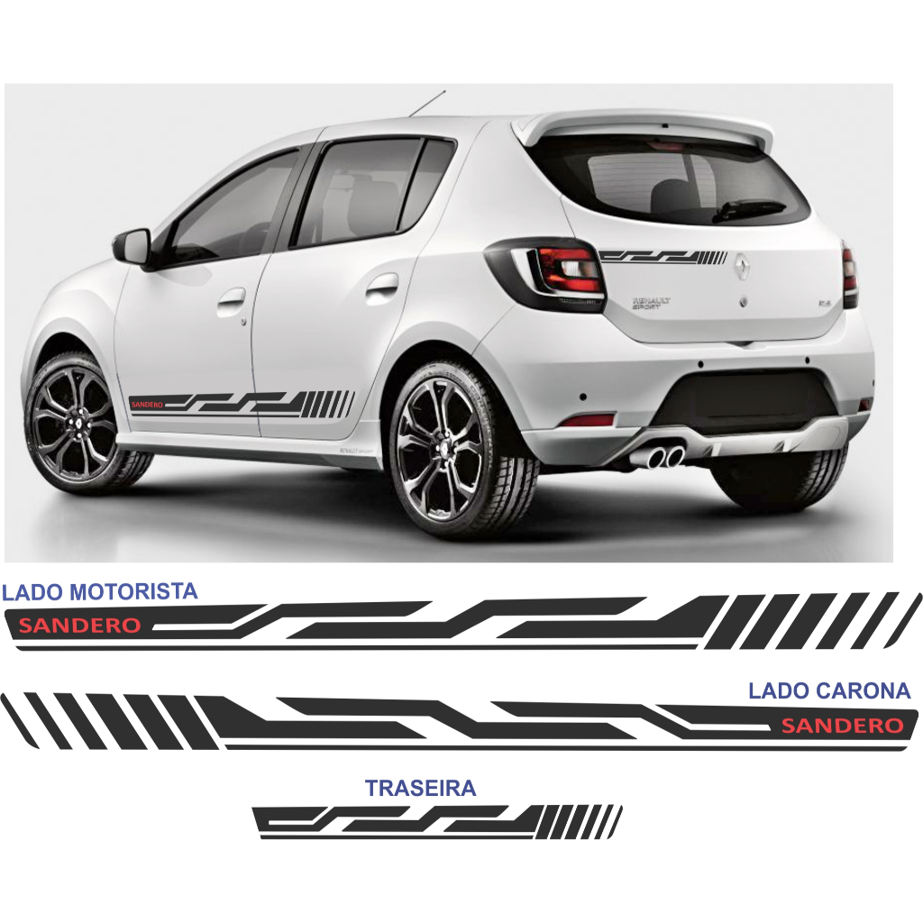renault sandero adesivos lateral e traseira kit