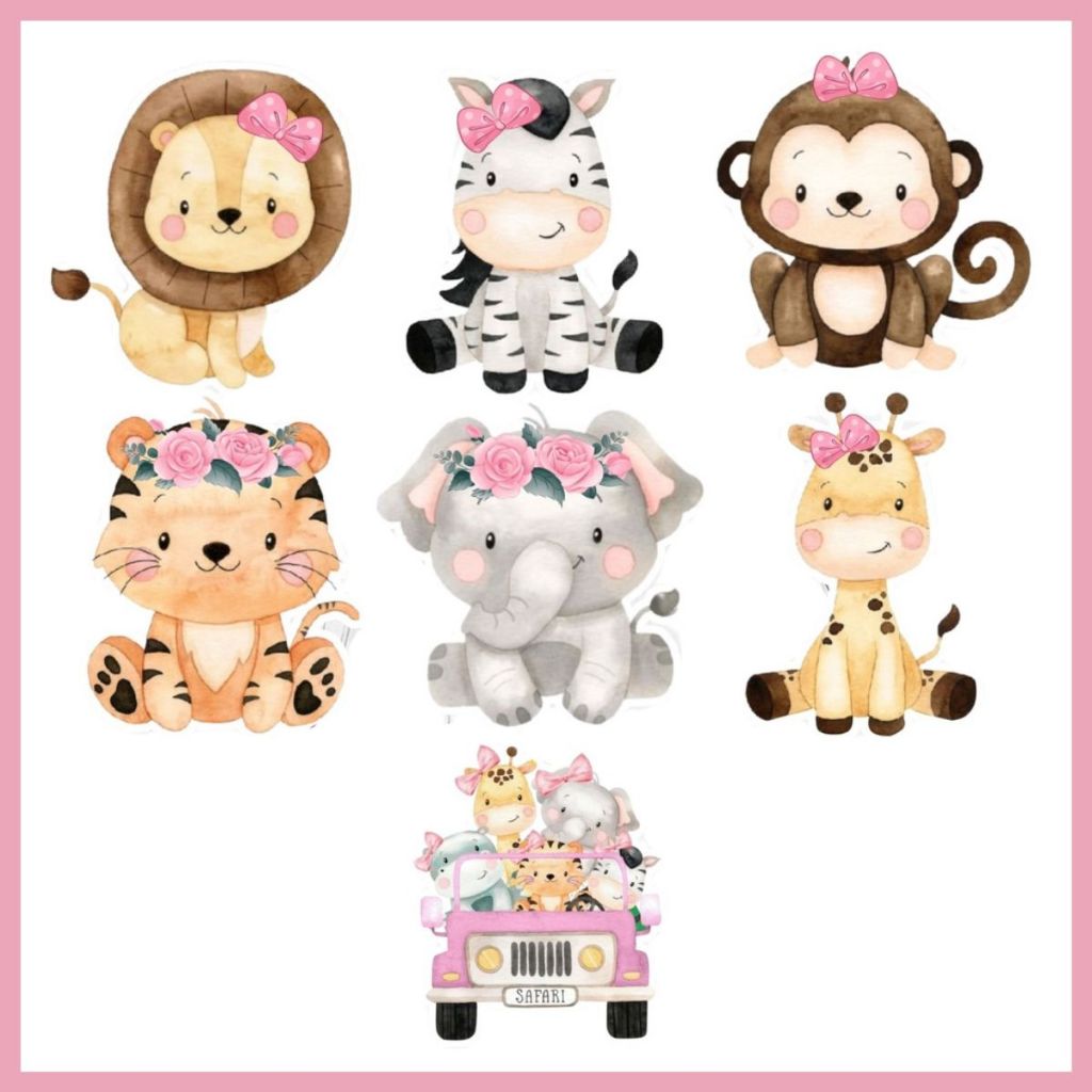 Kit tag apliques de lembrancinha tema Safari Rosa