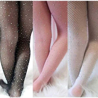 Meia Calça Arrastão Infantil Com Strass Branca Rosa Preta Brilho em Oferta na Shopee