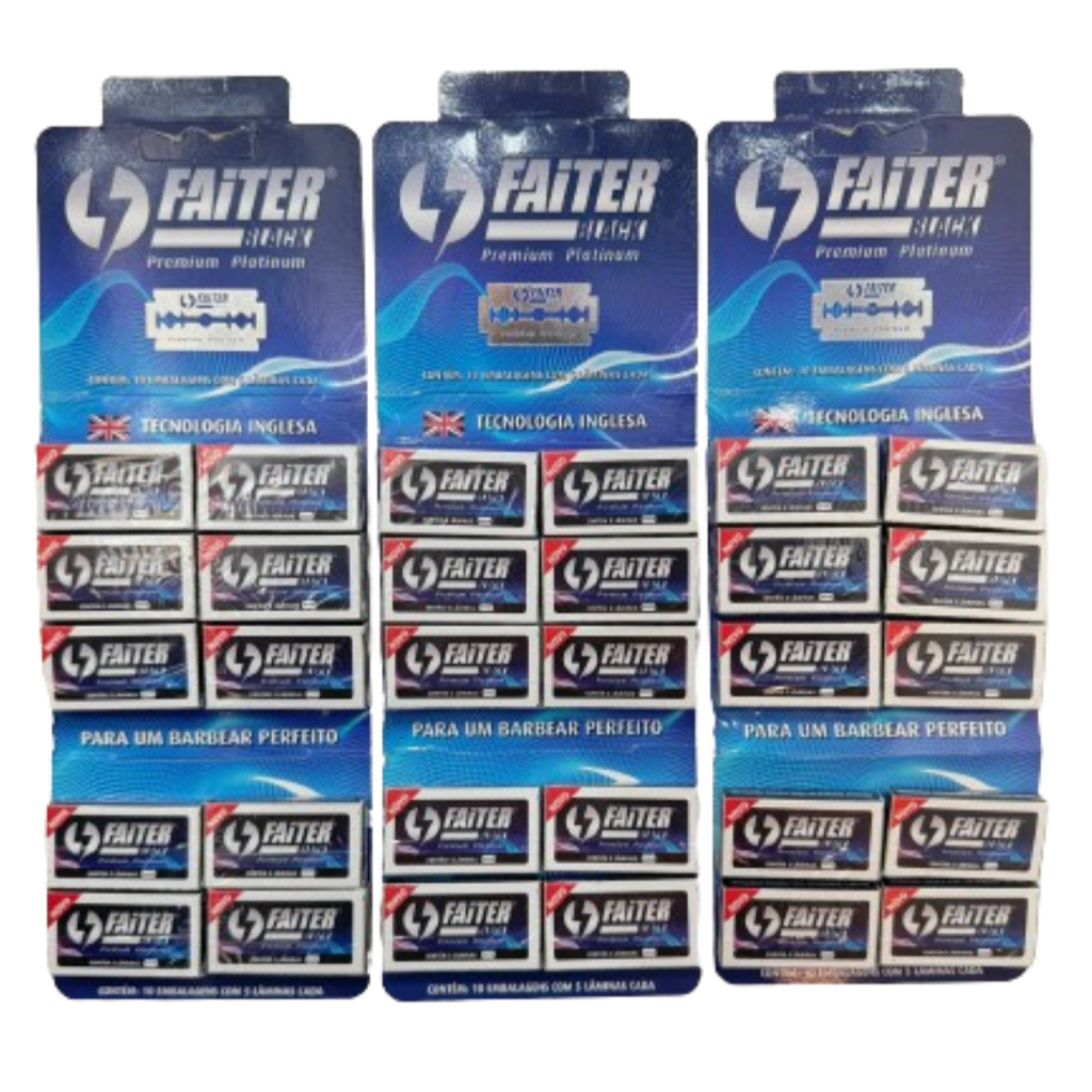 Kit com 3 Lâminas De Barbear Faiter Black Premium com 50 cada cartela em Oferta na Shopee