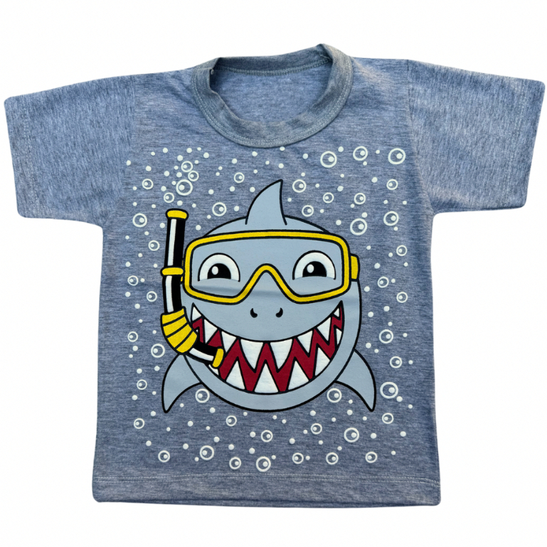 Camisa manga curta infantil menino tubarão bolha