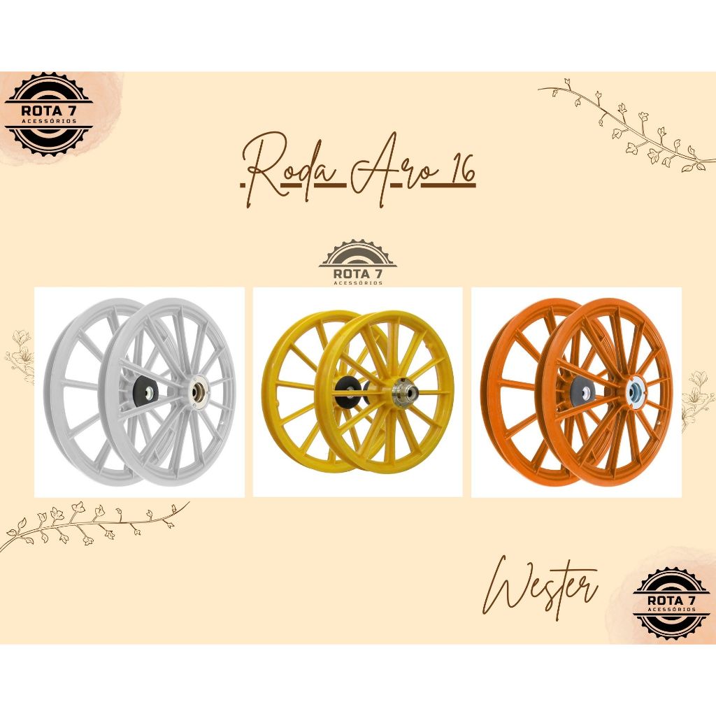 Roda Nylon Plástico Aro 16 Amarelo Branco Laranja Bicicleta Infantil MTB Bike - Wester