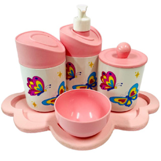 Kit Higiene Bebê Borboleta Menina com Bandeja Nuvem Rosa em Oferta na Shopee
