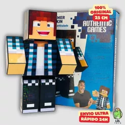 Boneco 25cm Authentic Games Gamer Skin Articulado + 3 Chaveiros Youtuber Algazarra