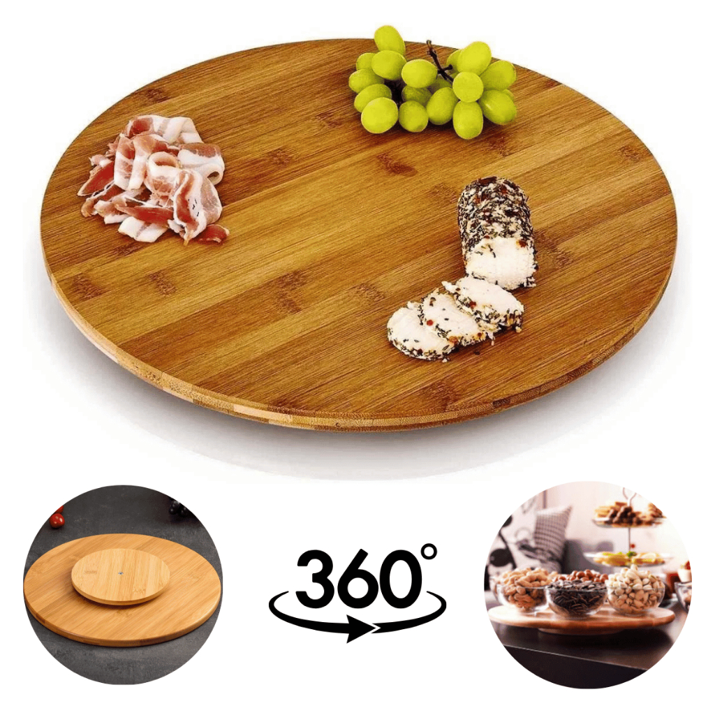 Tabua De Bambu Petisqueira Com Base Giratoria 360° Tábua de Frios Petiscos Giratória 100% Ecológica