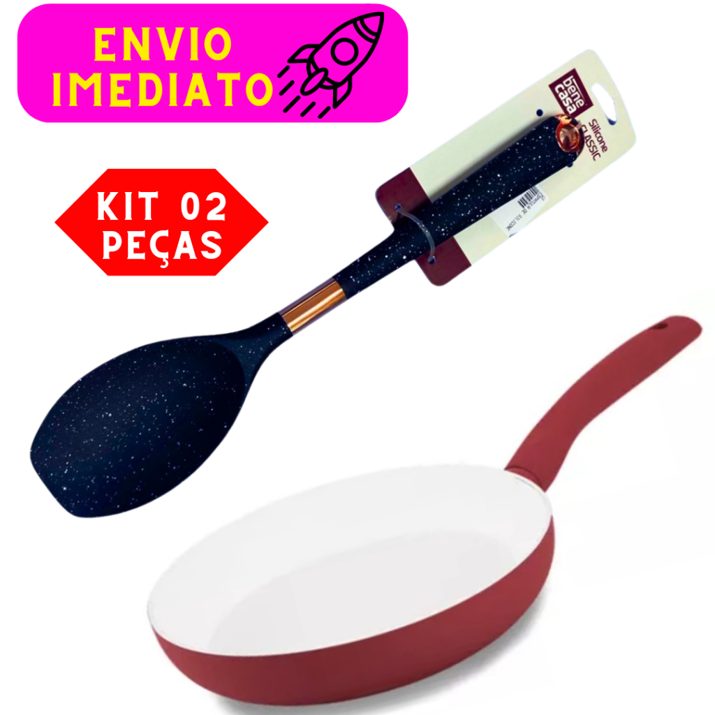 Kit 02 Peças 01 Frigideiras 26 Cm Antiaderente e 01 Espátula de Silicone Utensílios de Cozinha de Alta Qualidade