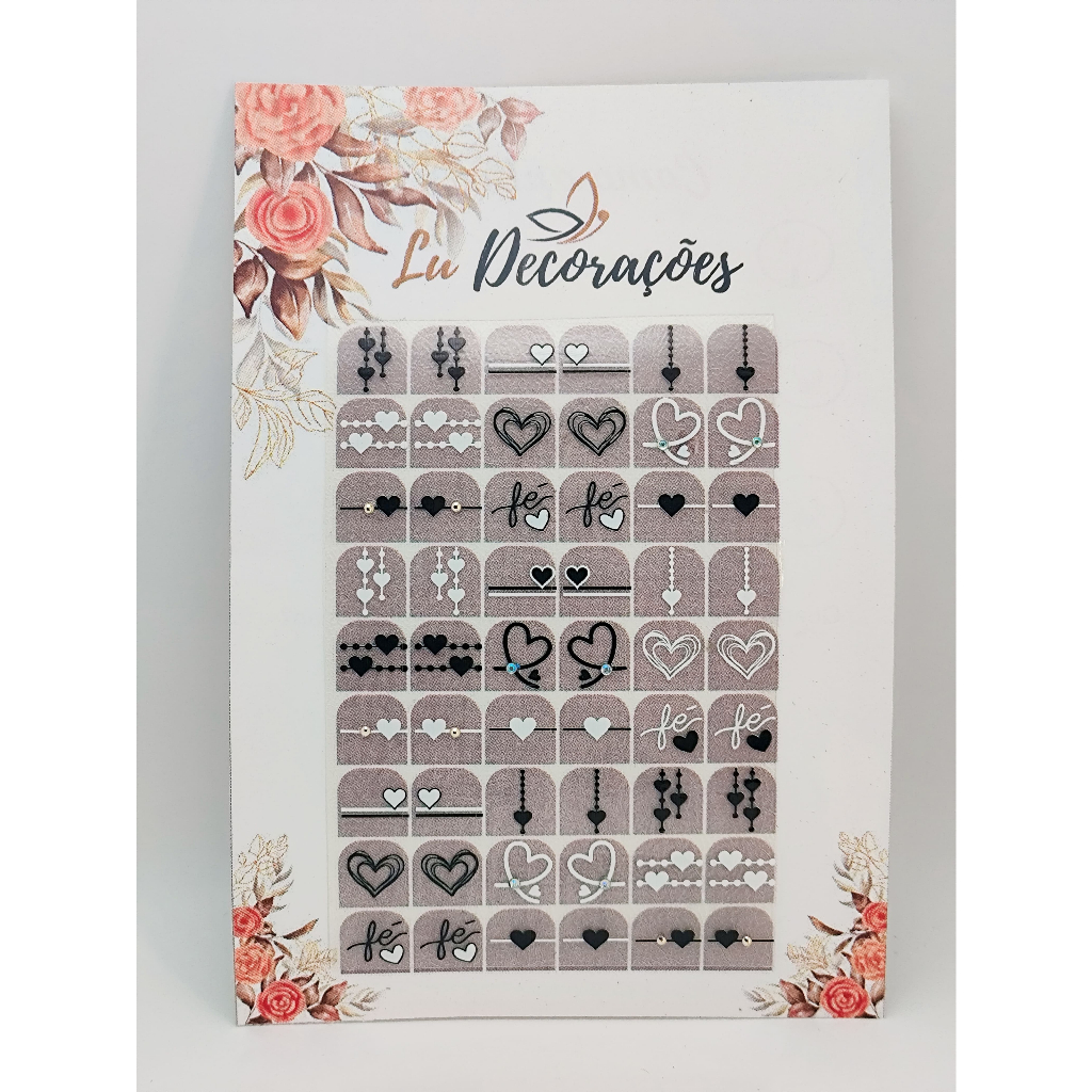 Adesivos de Unhas Lu Decorações - 54 Exclusivos e Cortados - Fácil Aplicação com Base/Brilho Ref:06 em Oferta na Shopee