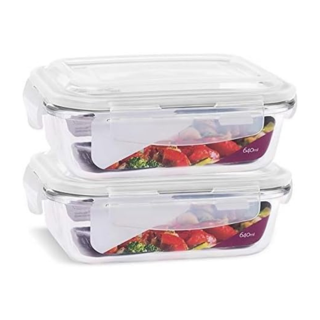 Kit 2 Potes de Vidro 640 ml Hermético Marmita Fit com Tampa 4 Travas em Oferta na Shopee