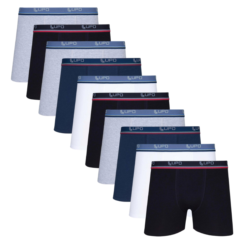 Kit 10 Cuecas Boxer Lupo Algodão Sortido Masculina 523 - Men Clothes