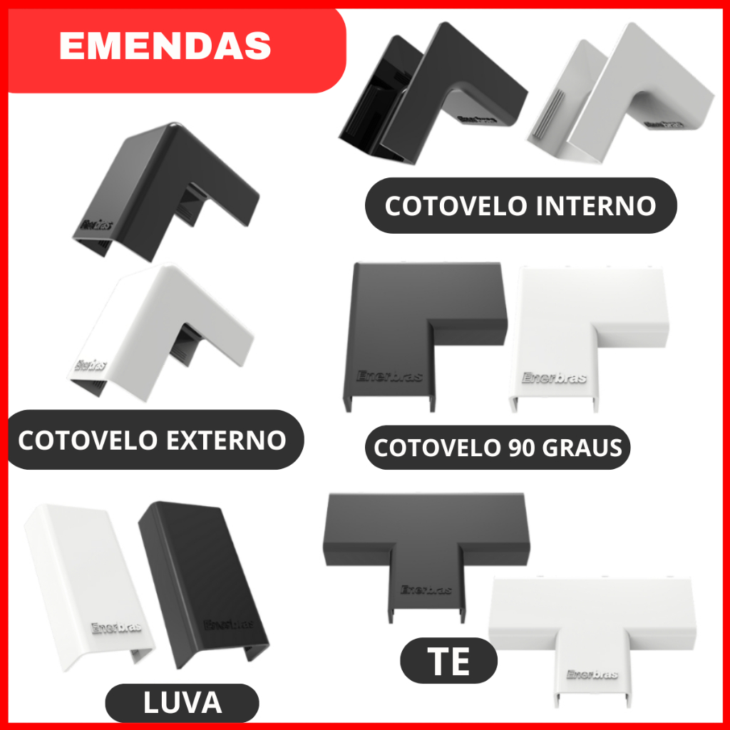 Acabamento de Canaleta Branca 20x10 Branca ou Preta Cotovelo Luva de Emenda Te Curva Interna em Oferta na Shopee