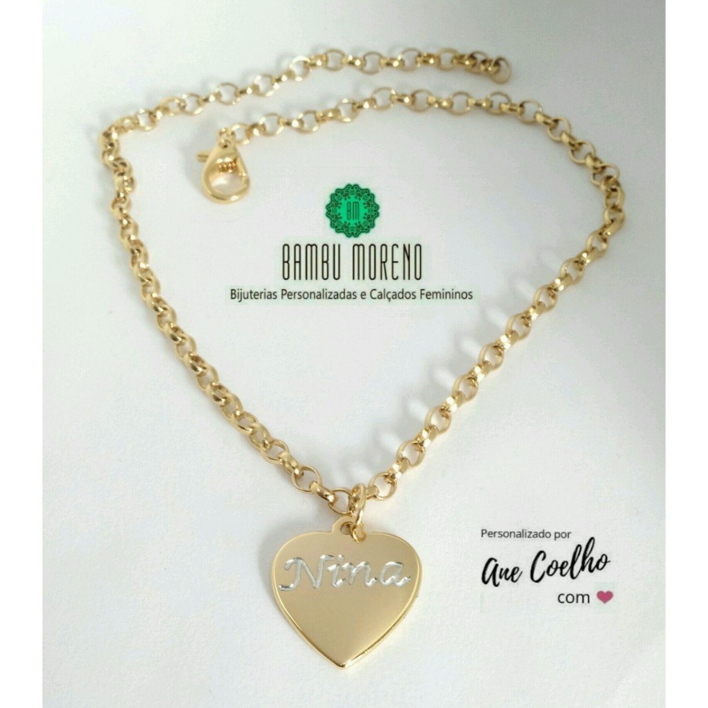 Colar Coração Dourado com Gravação de Nome, Personalizado, Bijuteria fina, Bijuteria luxo, Bijuteria, Bijoux, Acessório Feminino