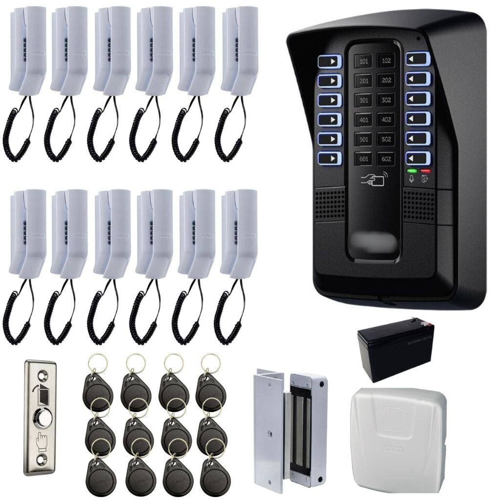 Kit Porteiro Interfone Coletivo Eletronico Para 12 Apartamentos 12 Pontos Completo Intelbras
