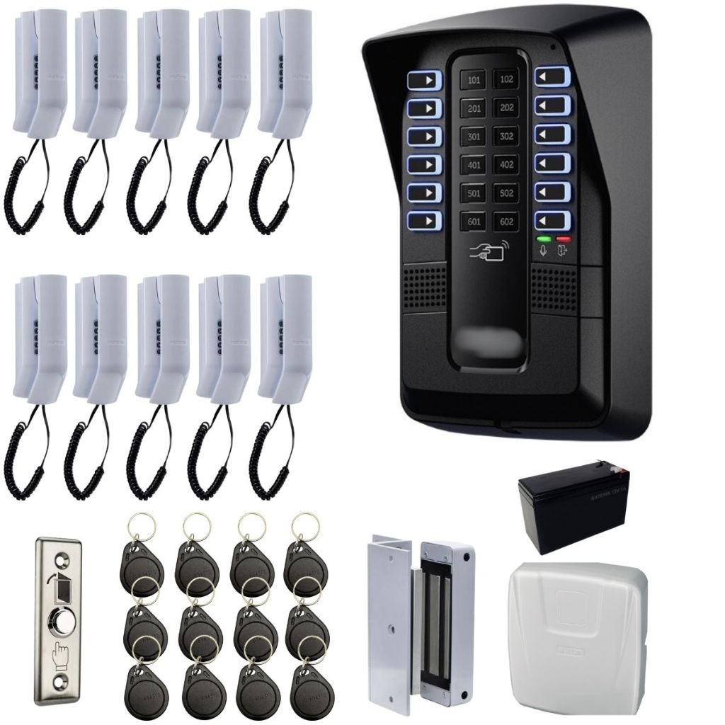 Kit Porteiro Interfone Coletivo Para 10 Pontos Intelbras Com Fechadura Eletroima