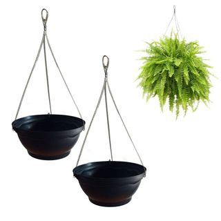 Kit 2 Vaso de Plástico Cuia 40 cm Para Plantas Grandes Rosa Do Deserto Samambaia Preto + Cabo De Aço Revestido 60cm