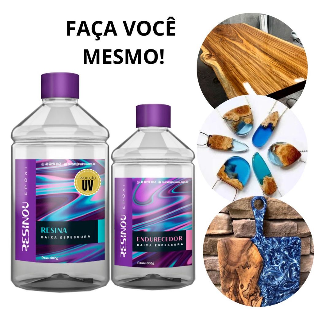Kit de Resina Epoxi Liquida para Madeira - Artesanato - Tabua de Carne - 500g