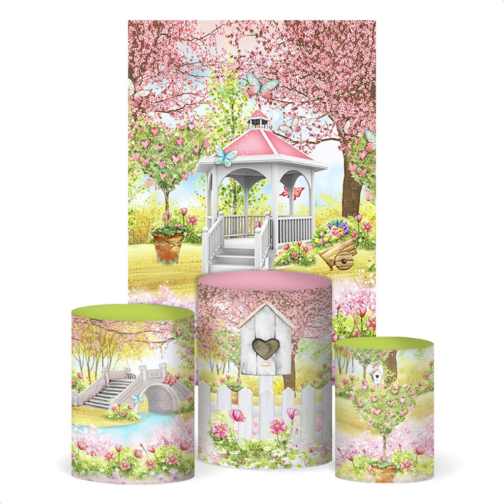 Trio Capa Cilindro Veste Fácil + Painel Vertical Jardim Encantado Sublimado Em Tecido em Oferta na Shopee