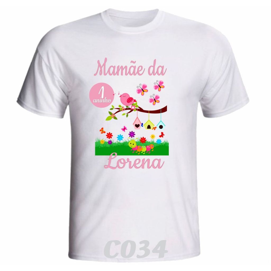 1 Camiseta Personalizada " Jardim Encantado " com tema para Aniversário Temático