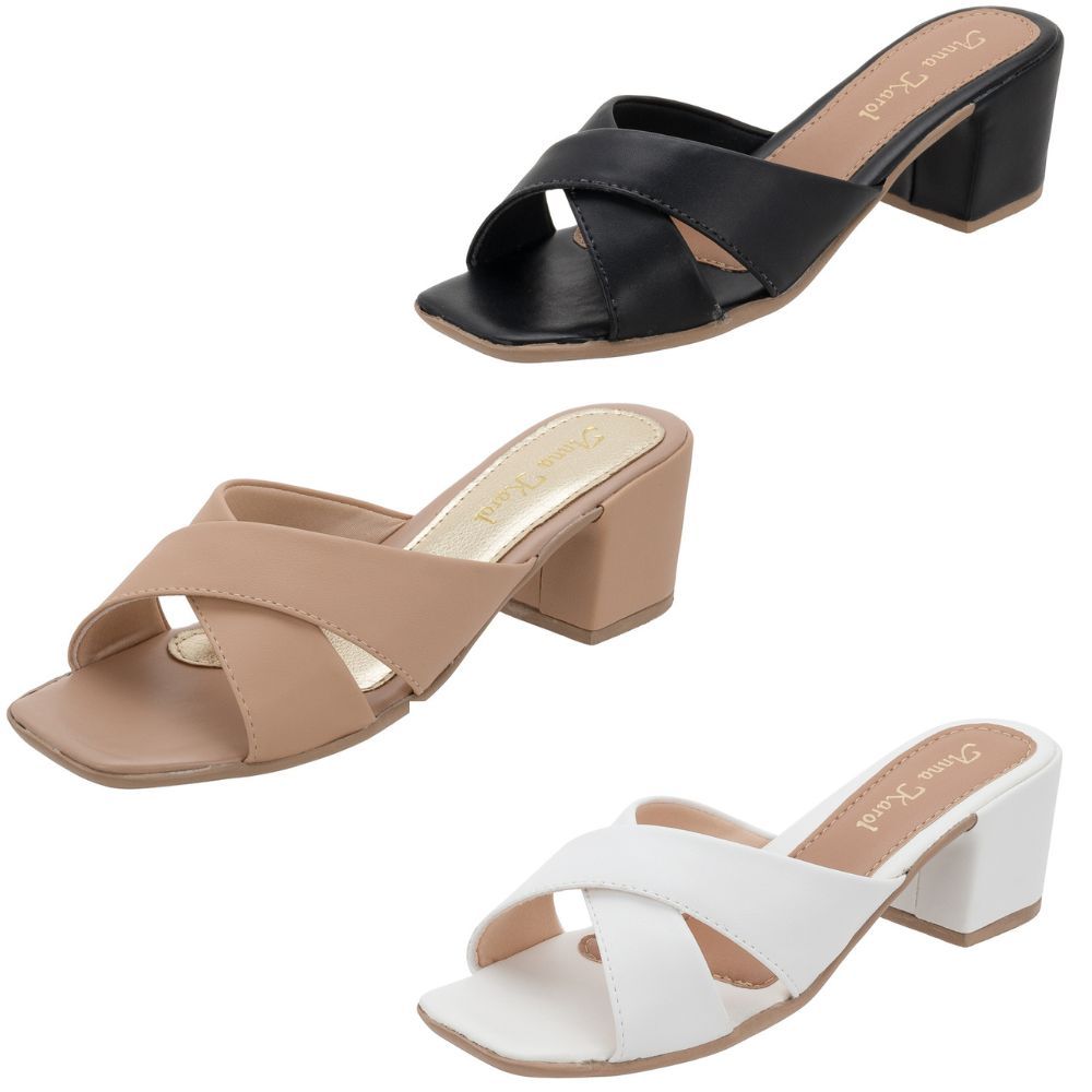 Sandalia Tamanco Salto Social Bico Quadrado X em Oferta na Shopee