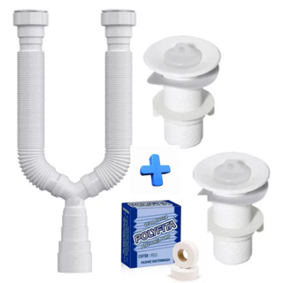 Sifão Sanfonado Duplo Branco + 2 Válvula Pia Lavatório e Tanque PVC Branca Kit Cifao Duplo Sifrao Lavabo em Oferta na Shopee