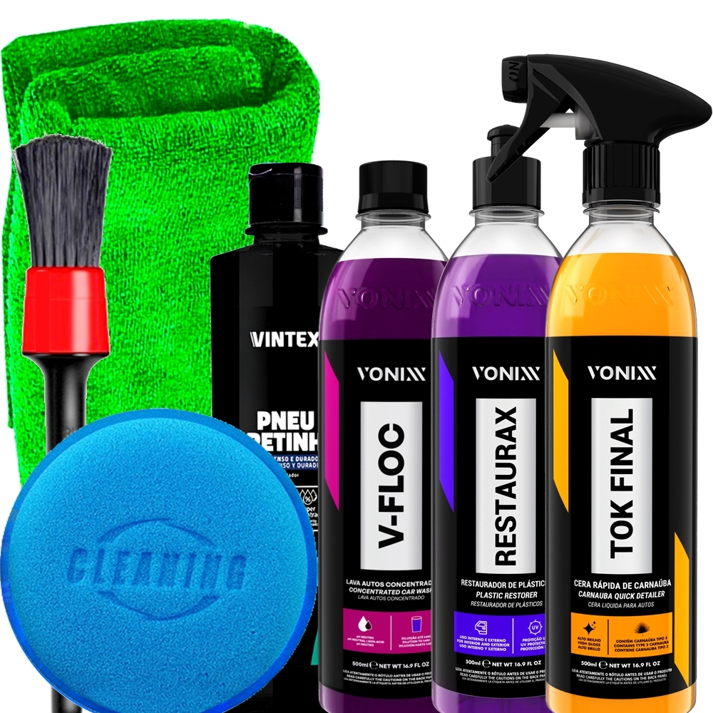 Kit Shampoo V-Floc Cera Tok Final Pneu Pretinho Restaurax Vonixx