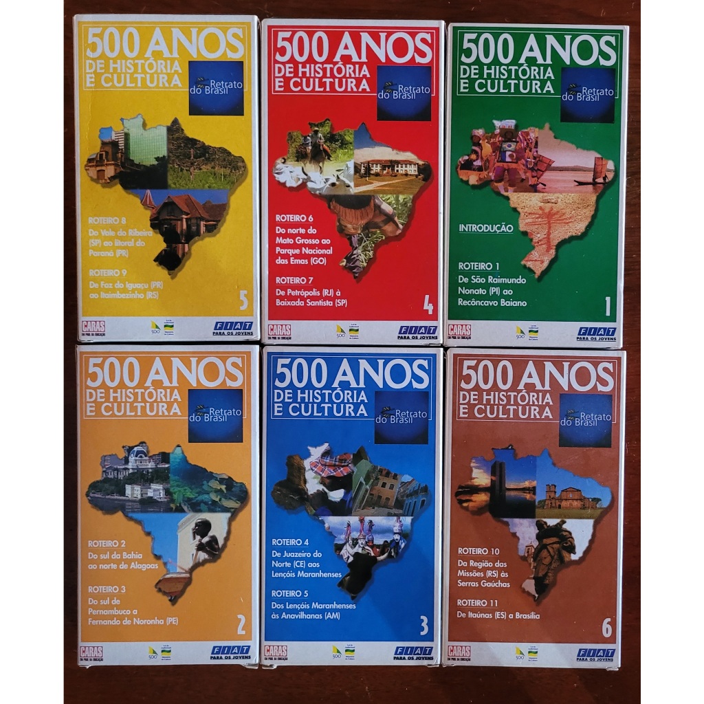 Coleção 6 Fitas Video VHS 500 Anos De Historia E Cultura Retrato do Brasil Edição Fiat e Caras em prol da educação