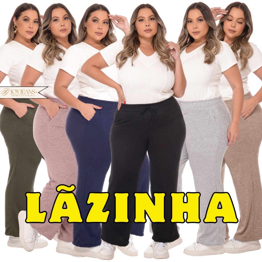 Calça Pantalona Plus Size Feminina Lanzinha Cintura Alta Lã Com Bolso Moletinho