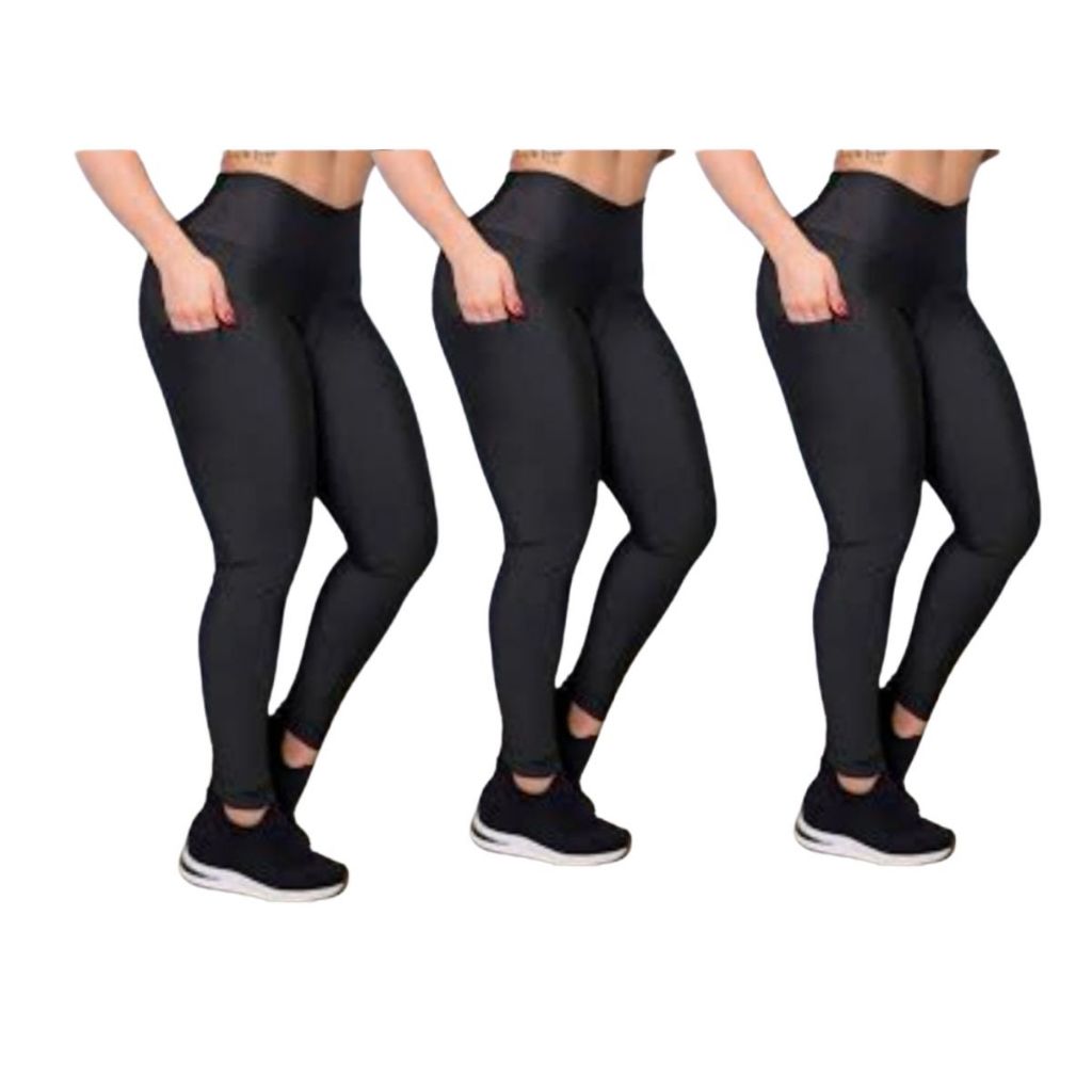 Kit 3 Legging Flanelada Grossa Calça Leg Peluciada Forrada Por Dentro Costura Reforçada  Modeladora Cintura Alta