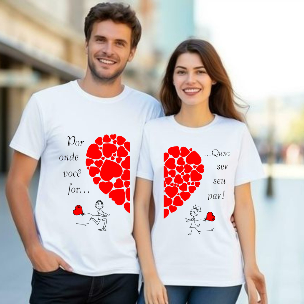 KIT Camiseta casal,coração vermelho namorados, marido e esposa,moda plus size