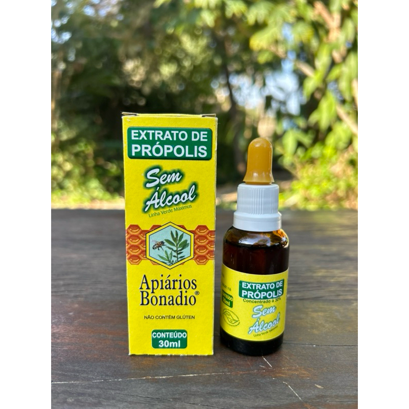 EXTRATO DE PRÓPOLIS VERDE AQUOSO E SEM ÁLCOOL 30ML APIÁRIOS BONADIO