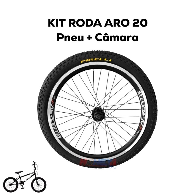 Kit Roda Aro 20 Aero com Pneu + Câmara - Bike MTB Cross BMX Kit Montado (Unidade)