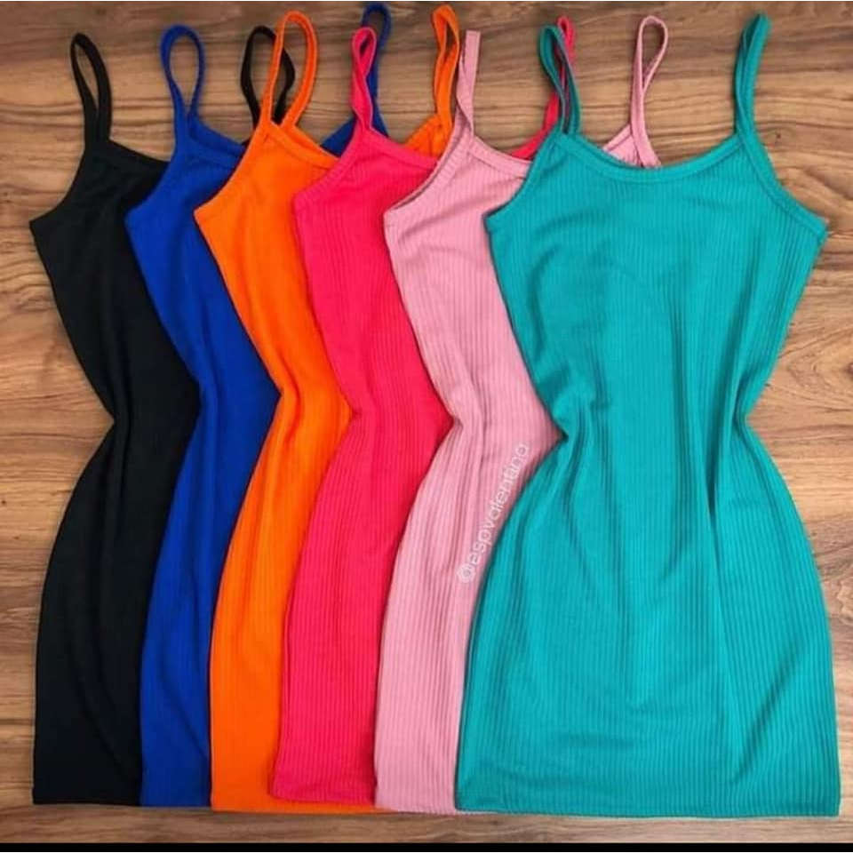 Vestidos  Tubinho lindos de canelado de alcinha tamanho único em Oferta na Shopee