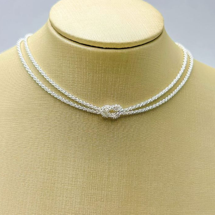 Colar Choker Duplo Nó banhado a prata 925 em Oferta na Shopee