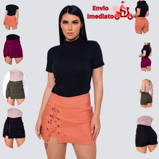 Short Saia Básico Shorts Feminino Bengaline ilhós Bermuda Zíper Lateral Moda Casual Shortinho Top em Oferta na Shopee