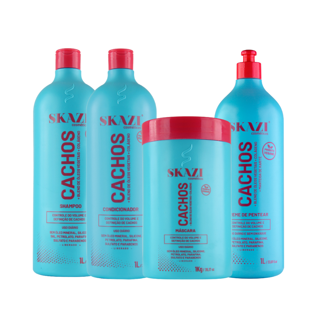 Kit Combo Para Cabelos Cacheados Skazi Shampoo, Condicionador, Máscara E Creme De Pentear – Vegano E Liberado em Oferta na Shopee