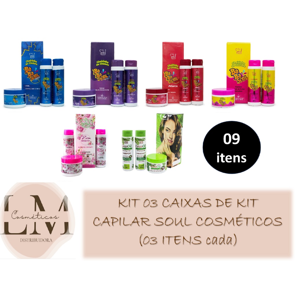Pack Sortidos 03 caixas Kit Capilar Soul Cosméticos Sh+Con+Masc (Escolha os tipos)