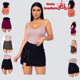 Short Saias Shortinho Feminino Cintura Alta Shortinho Tendência Exclusivo Shorts Com Ilhós Casual Bermuda Moda Top em Oferta na Shopee