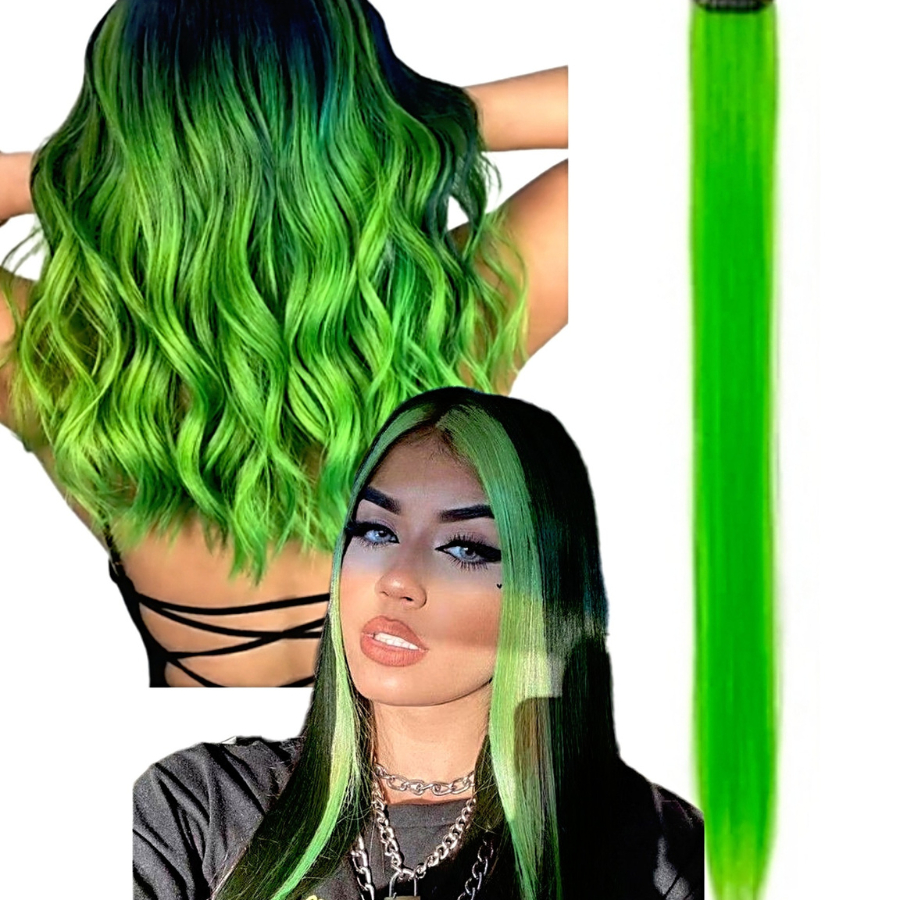Aplique Cabelo Elegante Tic Tac Verde Mechas 70 Cm