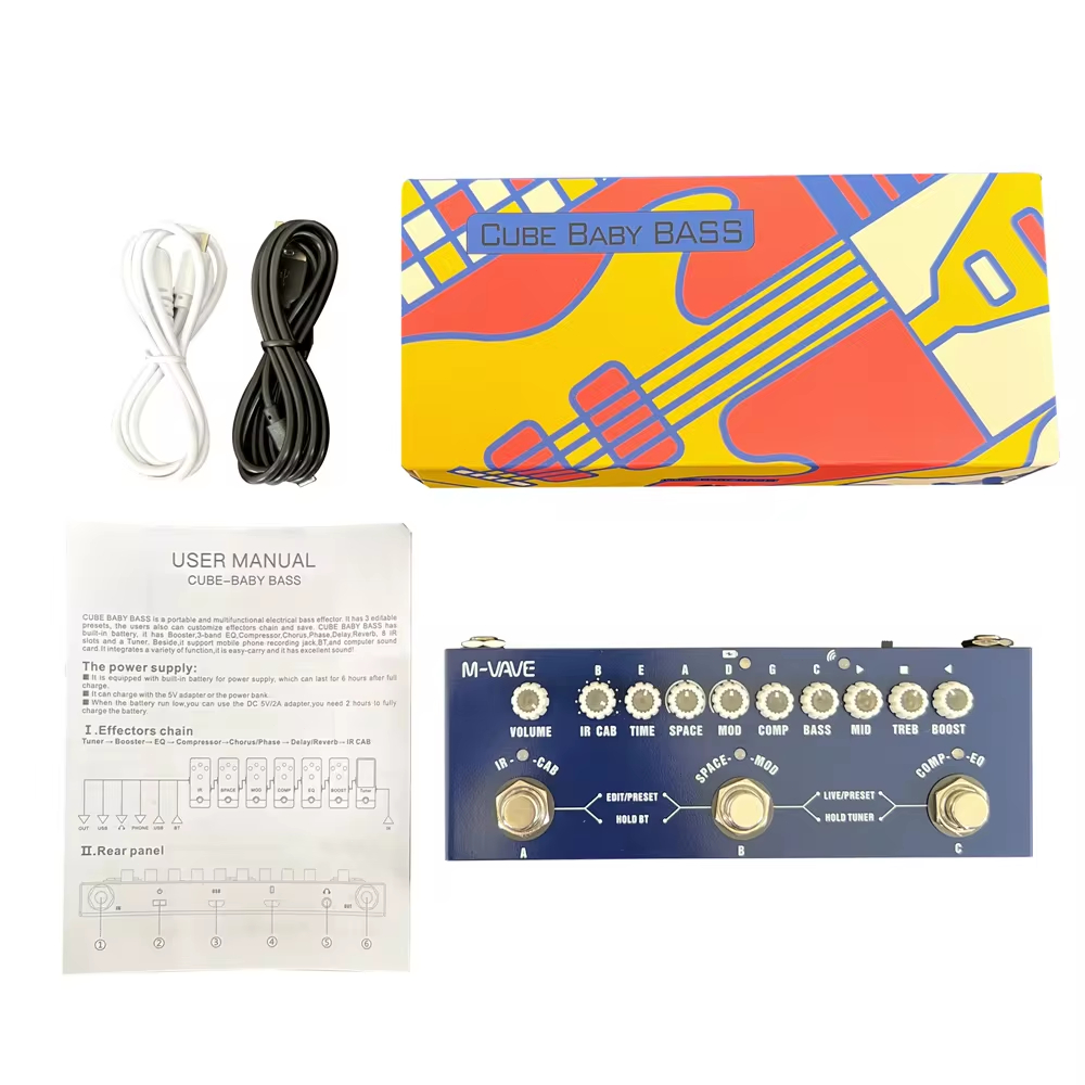 M-vave Cube BEBÉ Recarregável Multi Efeitos Pedal Para Baixo Elétrico Gravação Interface de Áudio Função Cuvave Pedal