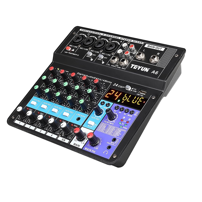 6 canais de potência karaoke amplificador estéreo áudio mixer interface de som console de mistura entrada do computador em Oferta na Shopee