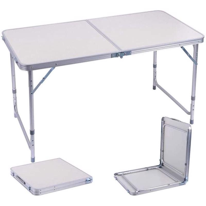 90 x 60 CM Mesa Dobrável de Alumínio Portátil Vira Maleta Camping Praia com Tampo de MDF