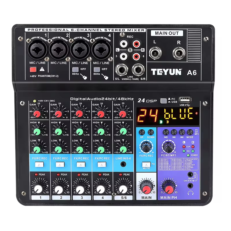 TEYUN A6 6 Canais Misturador Portátil Profissional Consola de Mistura de Som Entrada de Computador 48V Potência Modelo em Oferta na Shopee