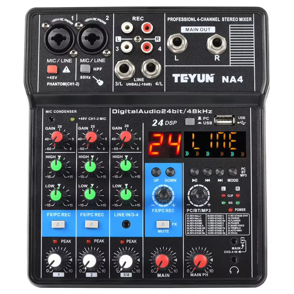 TEYUN NA4 4 Channel Professional Portable Sound Mixer Console Computer Input 48v Power Model Number Certification em Oferta na Shopee
