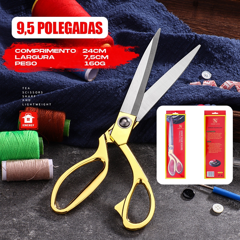 Tesoura Uso profissional dourada para costureira - Tesoura Tapeceiro Forjada Alfaiate Crina
