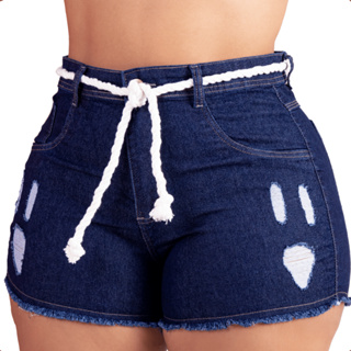 Short Jeans Plus Size Cintura Alta Com Lycra Desfiado Levanta Bumbum Destroyed em Oferta na Shopee