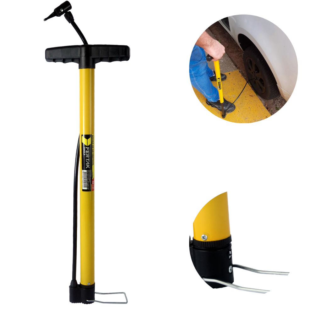 Bomba Encher Pneu Bicicleta Moto Bola Leve E Resistente Cor Amarelo