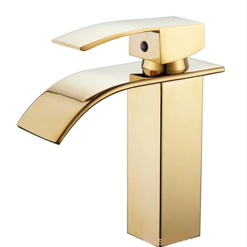 Torneira Dourado Cascata Curva Baisa Banheiro Cuba Mesa agua quente e frio ou agua so frio 15036