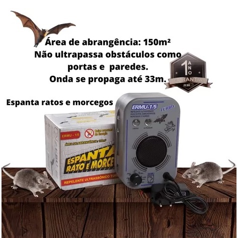 Repelente Eletronico Zebu. Espanta / Expulsa Morcego Rato Pomba Pardal. Automatico Abrange 150 m²