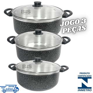 Jogo de Panela com Tampa de Vidro 3 Peças Conjunto Kit Caçarola N16-18-20 Ou 20-22-24 em Oferta na Shopee