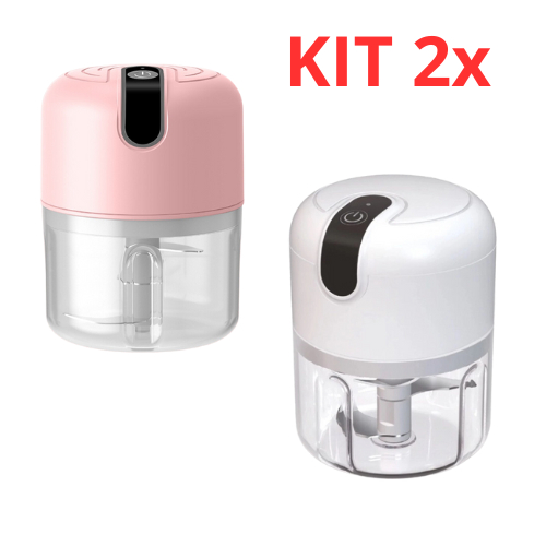 Kit 2 Mini Picador elétrico recarregável por USB Alimentos Portátil com 3 lâminas de aço inox USB 250 ml Bivolt